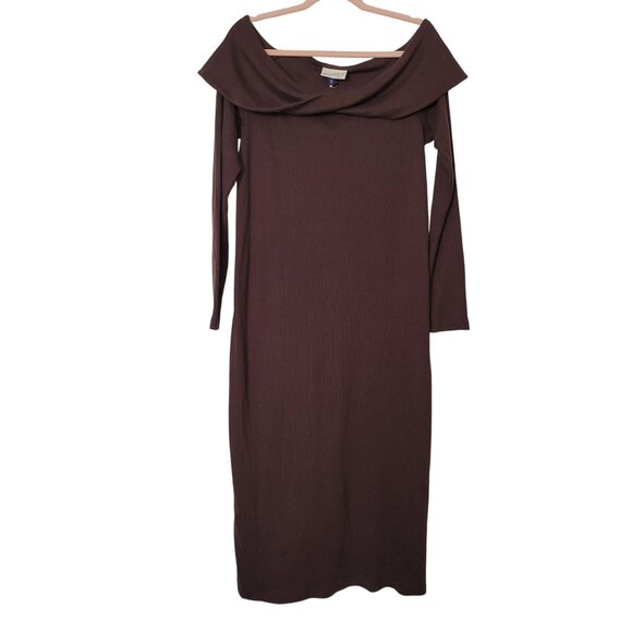 Universal Thread Womens Brown Off-Shoulder Ribbed Midi Dress XXL - Picture 1 of 5